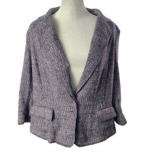 J JILL Tweed Short Blazer Cotton Blend 3/4 Sleeve Snap Marled Purple 14 1-30